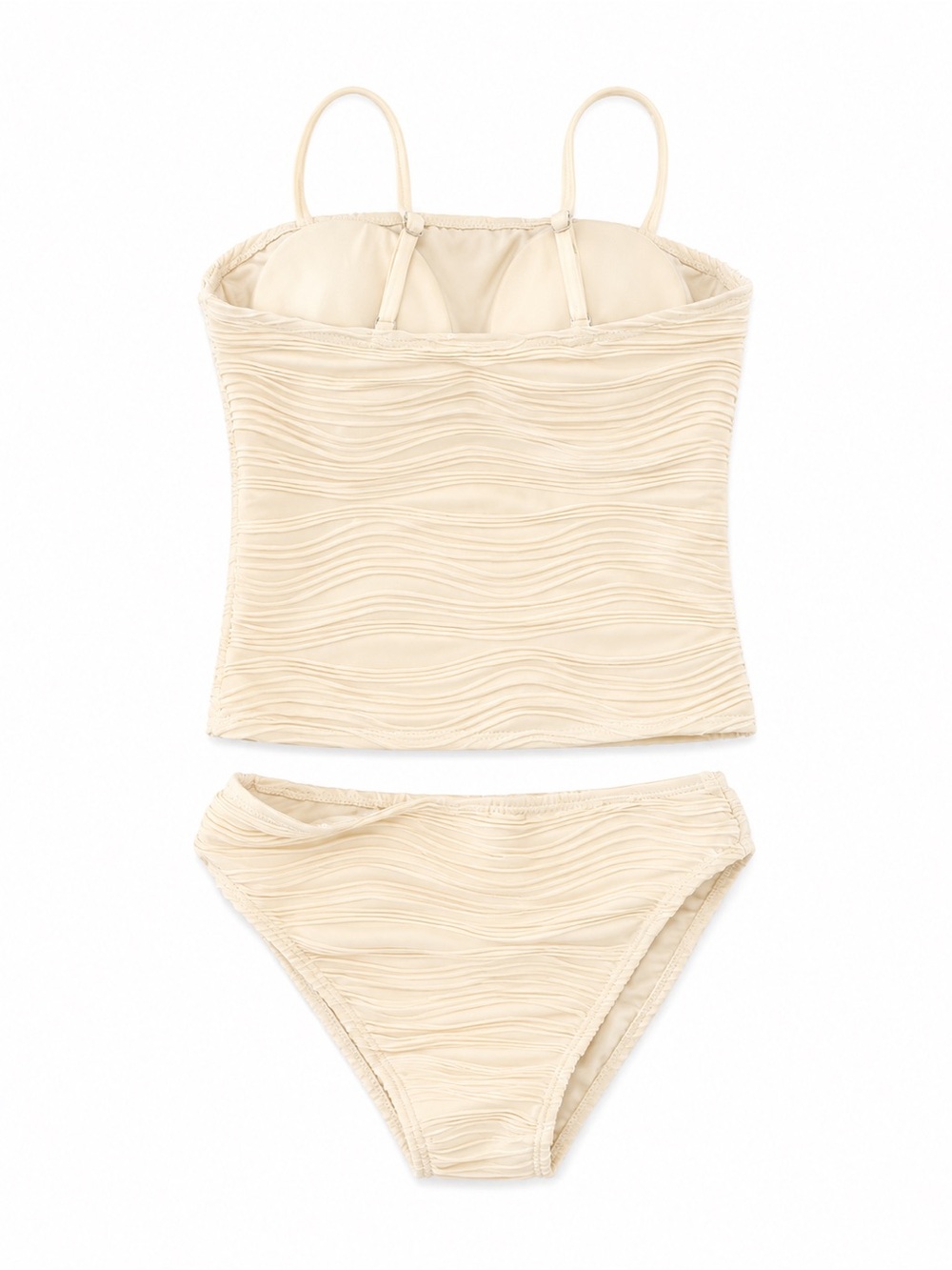 SHEIN Cream Textured Tankini Set with Charm Trim - Picture 2 of 2